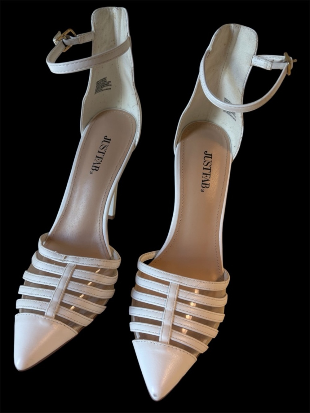 JustFab White Strappy Pointed-Toe Ankle-Strap Heels 9 - Picture 3 of 4